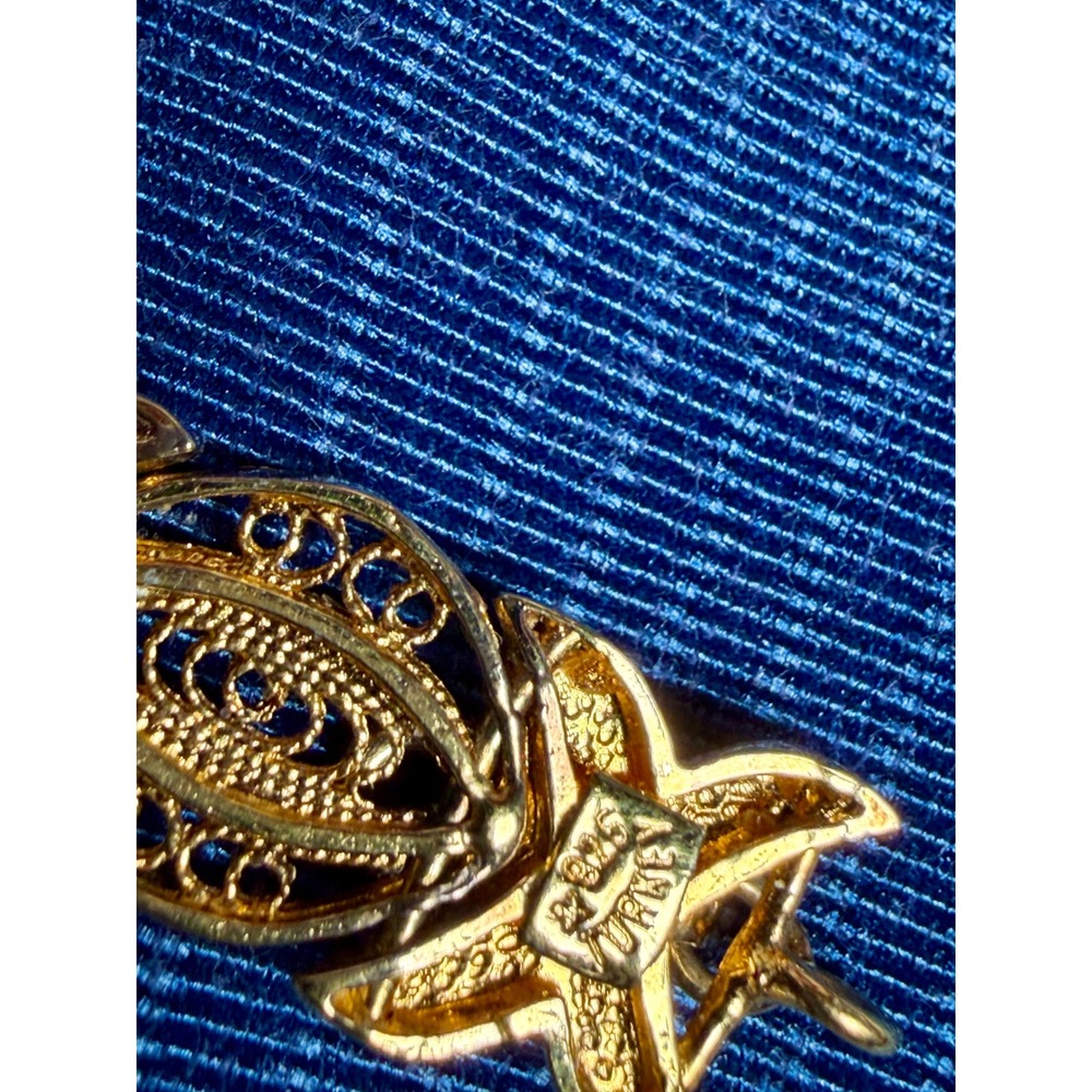 Vintage 925 Sterling Silver Gold Vermeil Filigree XO Bracelet Turkey 7.5 Inch - Picture 4 of 6